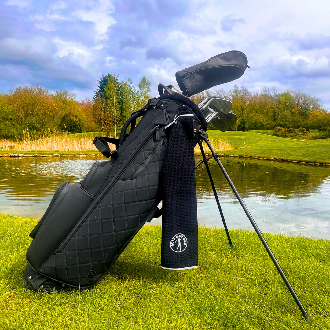 Golf Mad Dad Black Tri-Fold Microfibre Golf Towel