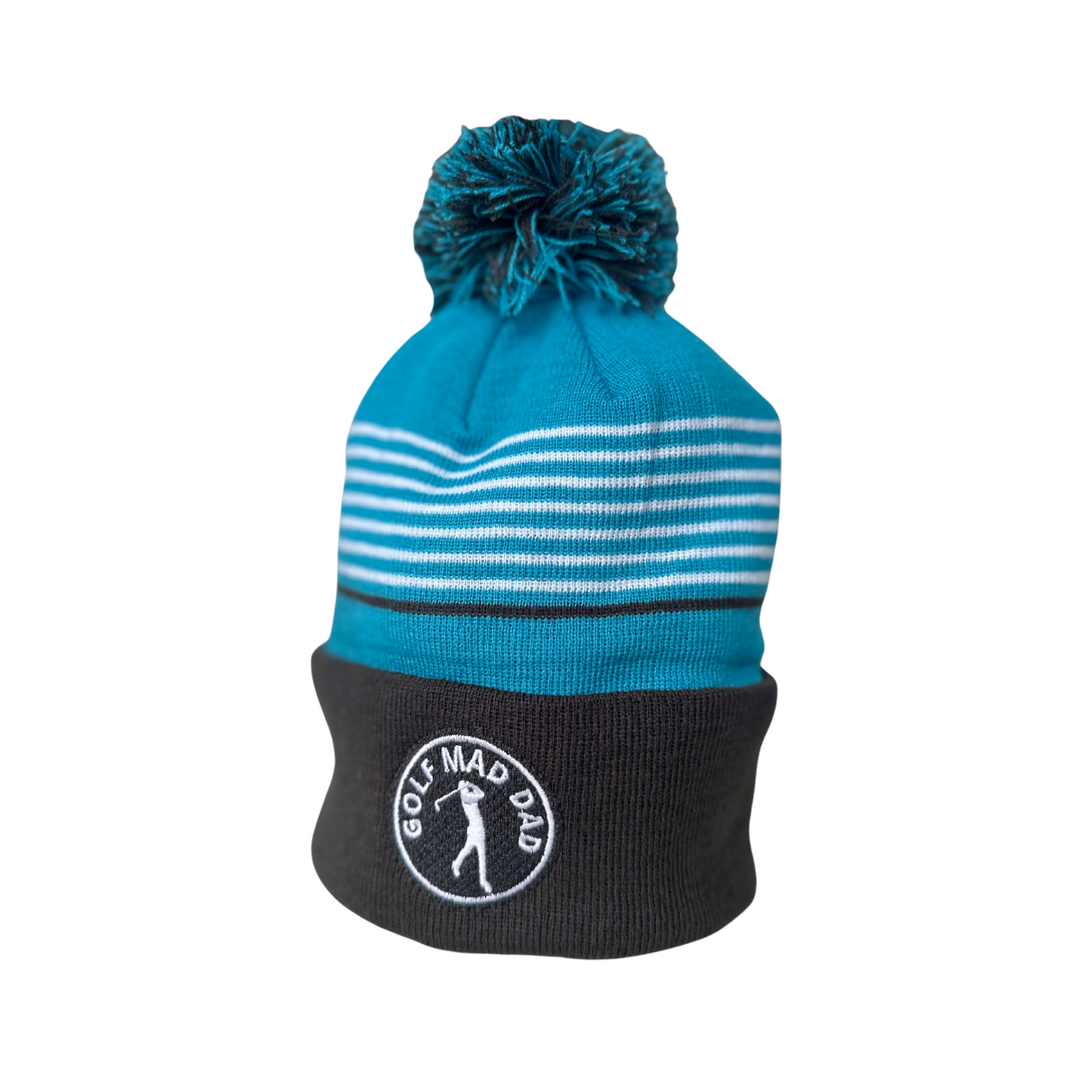 Golf Mad Dad Bobble Hat in Alto Blue, Charcoal & White