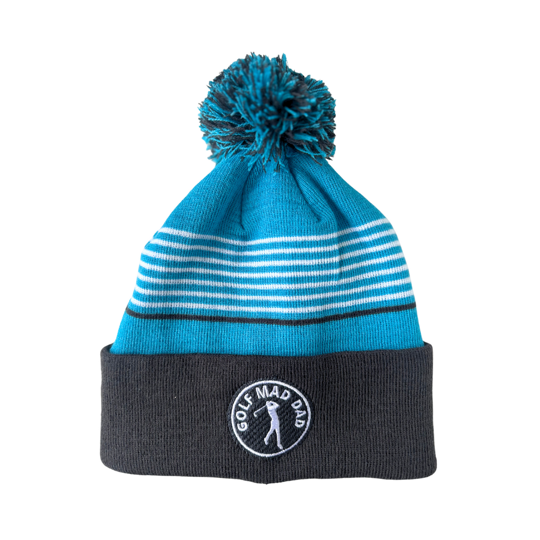 Golf Mad Dad Bobble Hat in Alto Blue, Charcoal & White