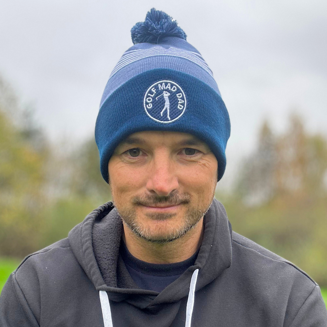 Golf Mad Dad Bobble Hat in Chambray, Navy & White