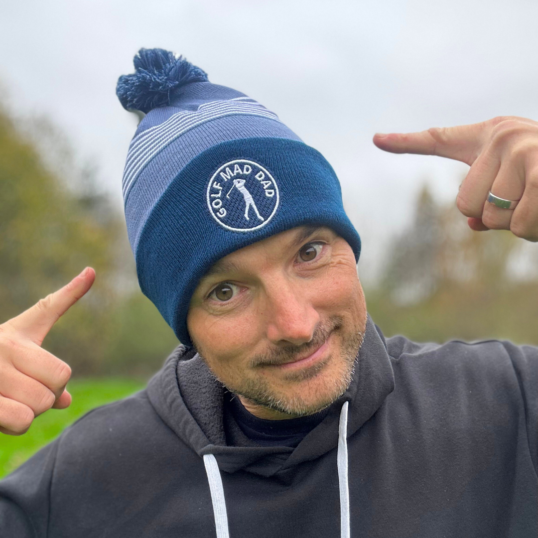 Golf Mad Dad Bobble Hat in Chambray, Navy & White