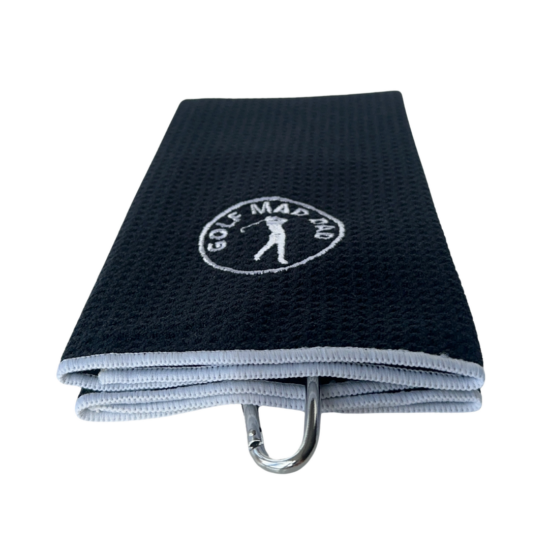 Golf Mad Dad Black Tri-Fold Microfibre Golf Towel