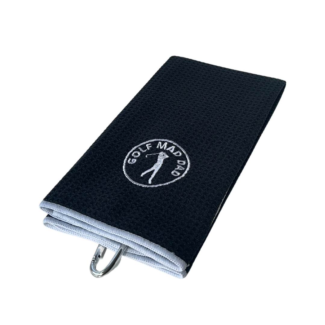 Golf Mad Dad Black Tri-Fold Microfibre Golf Towel